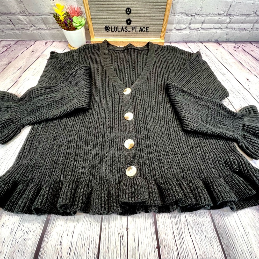 SHEIN Ruffled Cuff & Bottom, Button Front Long Sleeve Cardigan
